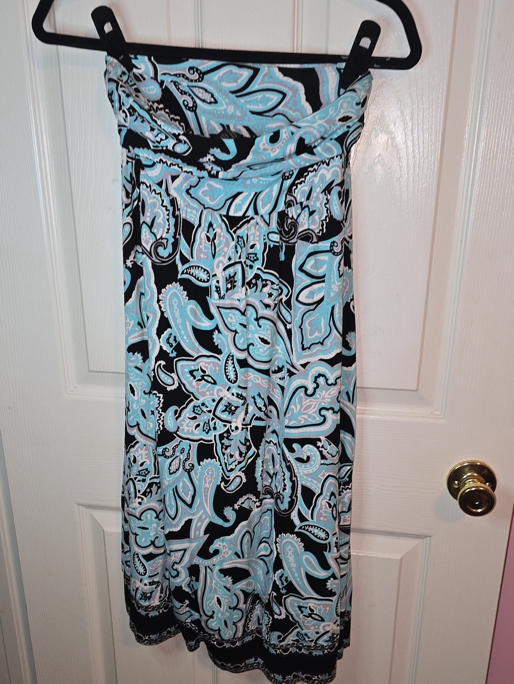 INC International Concepts Black & Light Blue Paisley A-Line Skirt